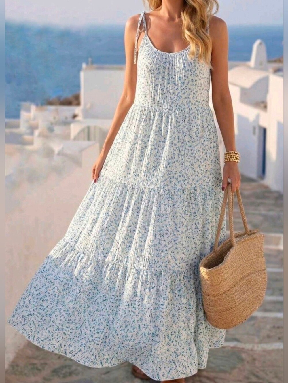 NEW Boho Mini Floral Tiered Cami Maxi Dress White